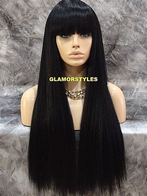 Very Long Straight With Bangs Off Black Full Synthetic Wig Hair Piece 1b Nwt Synthetic Wigs