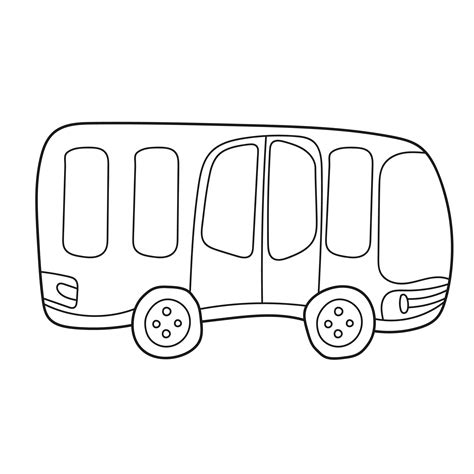 Simple coloring page. Funny bus cartoon. Outlined vehicle with black ...