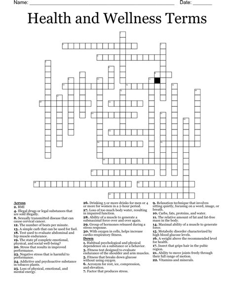 Health And Wellness Terms Crossword Wordmint