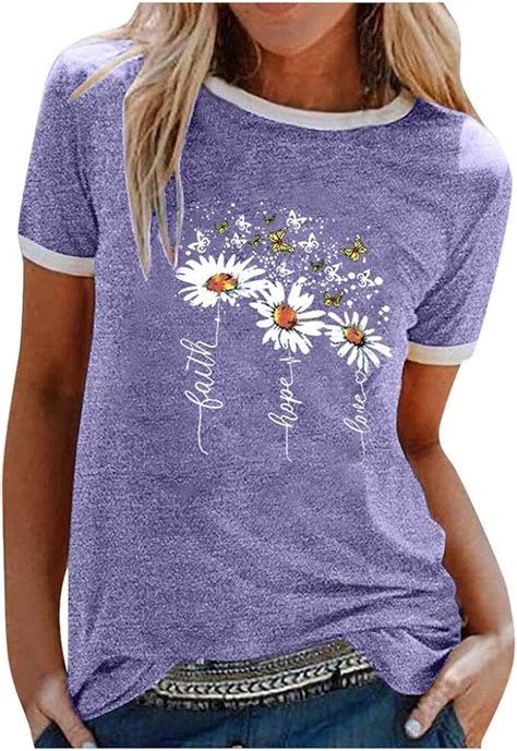 Ulanda T Shirt Damen Sommer Oberteile Sonnenblume Blumen Drucken Tee