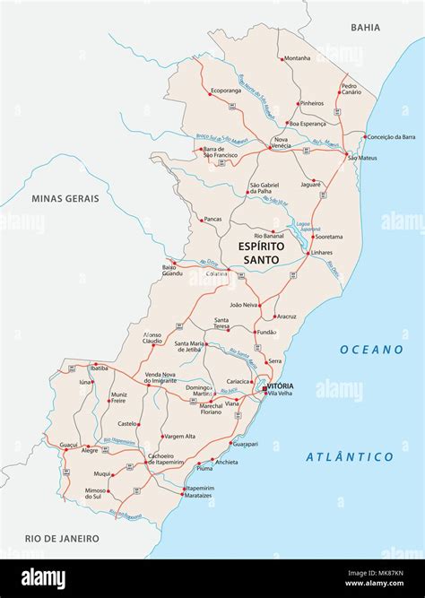 Mapa de vectores de carretera del estado brasileño de Espirito Santo