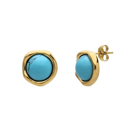 Lulu Jewels Stalen Goldplated Oorringen Met Turquoise Voor Dames