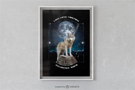 Wolf Animal Against Moon Poster Psd Psd Editable Template