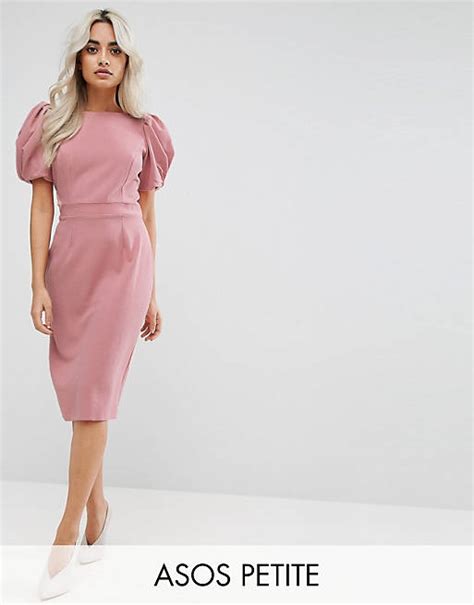 Asos Petite Midi Bleistiftkleid Mit Puffärmeln Asos