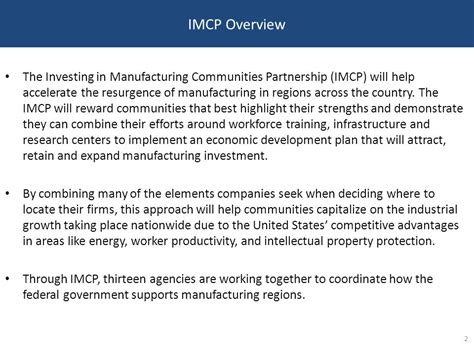 Investing In Manufacturing Communities Partnership Imcp Agenda 1