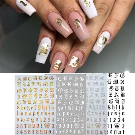 Nail Art 3d Decal Stickers Alphabet Letters Number Nail Designs White