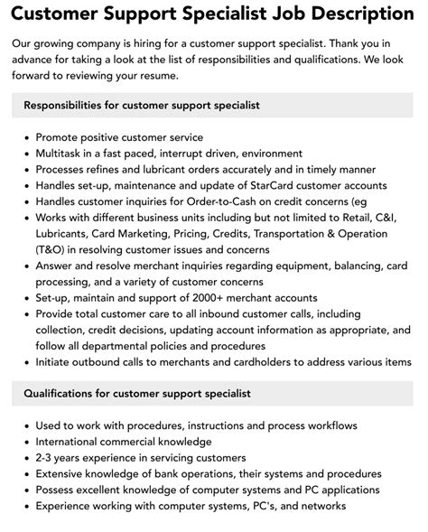 Customer Support Specialist Job Description Velvet Jobs