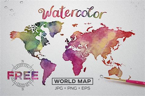 免费的矢量水彩世界地图 Free Watercolor World Map Nicepsd 优质设计素材下载站