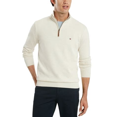 Tommy Hilfiger Mens Signature Solid Quarter Zip Sweater White Size Large