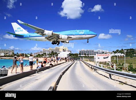 St Martin Netherland Antilles Maho Beach Airplane Landing Over The