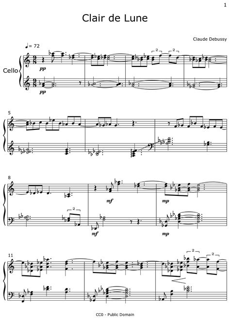 Clair De Lune Sheet Music For Cello