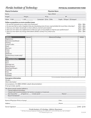 Fillable Online Physical Examination Form Pdf Florida Tech Fax Email