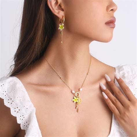 Lemon Quartz Necklace Lemon And Flower Necklace Lemon Slice Charm