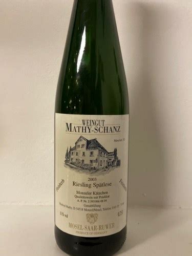 Mathy Schanz Monzeler Kätzchen Riesling Spätlese Feinherb Vivino Danmark