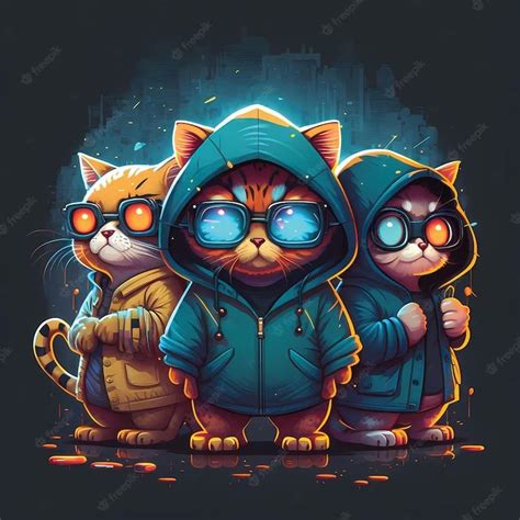 Premium Photo | Illustration of cartoon cat character, wearing glasses, trendy and cool design ...