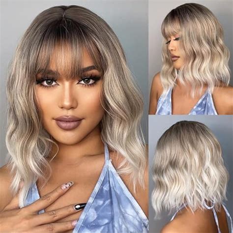 Amazon LOVENIA Blonde Wave Wig With Bangs 14 Ombre To Blond Wig