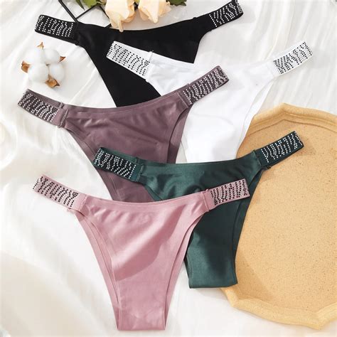 Pcs Women S Sexy Low Rise Underwear Seamless Solid Lingerie Underwear Women S Rhinestones
