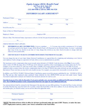 Fillable Online Deferred Salary Agreement Fax Email Print PdfFiller