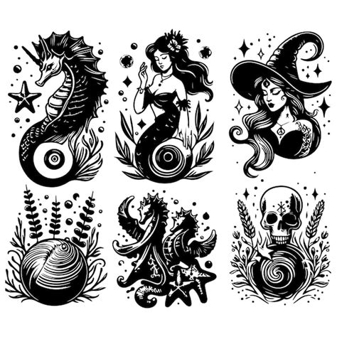 Premium Vector Set Of Ocean Witchy Magic Illustrations Sea And Ocean