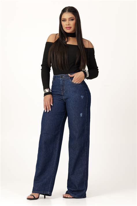 CALCA JEANS WIDE LEG MODELADORA DE CORTE SOFISTICADO CINTURA ALTA