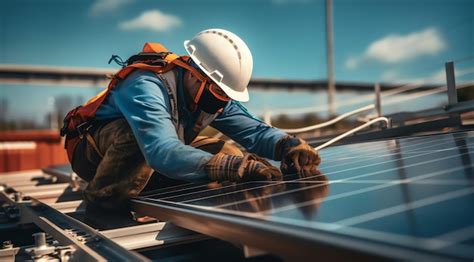 Premium Ai Image A Man Installing Solar Panels On A Roof