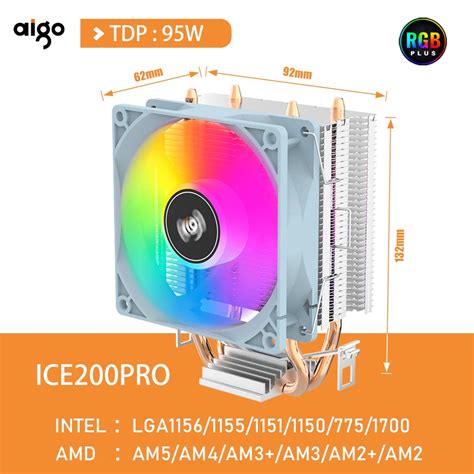 Aigo Hava CPU So Utucu 2 Heatpipe Radyat R So Utma Sessiz 3PIN PWM Fan