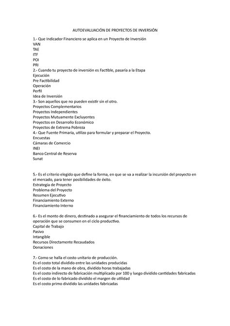 Autoevaluación De Proyectos De Inversión AutoevaluaciÓn De Proyectos De InversiÓn 1 Que