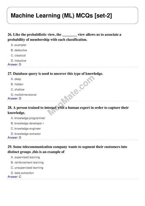 Machine Learning Ml Solved Mcqs Set Mcq Mate Mcqmate