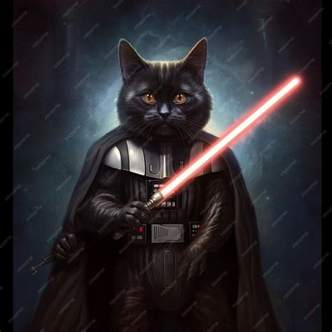 Premium Ai Image Darth Vader Cat With A Light Saber In His Hand