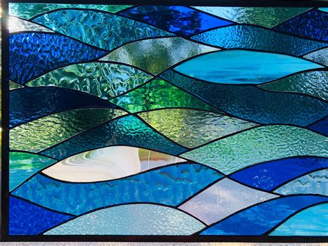 Honeydewglass Large Stained Glass Ocean Waves X Etsy