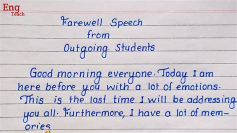 Farewell Speech From Outgoing Students Farewell Speech In English