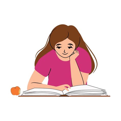 Happy Introverted Girl Reading A Big Book 38471926 Vector Art At Vecteezy