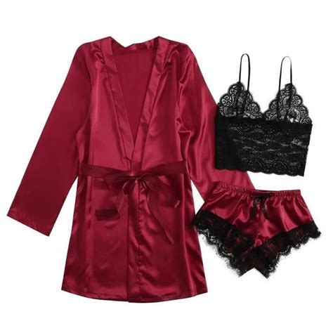 Robe de Chambre Satin Soie Pyjamas Femmes Chemise De Nuit Lingerie Robes Sous Vêtements