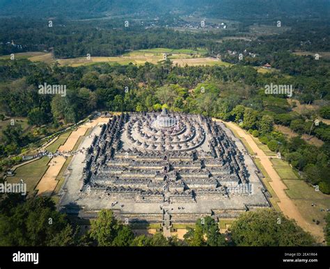 World Biggest Buddhist Temple Borobudur Aerial View In Indonesia Stock