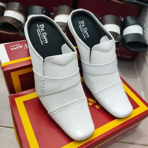 Jual Sepatu Dr Iam Sepatu Sandal Selop Bustong Putih Pria Kulit Sapi