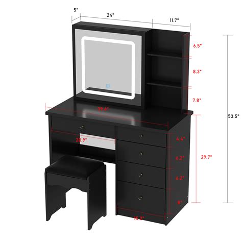 Walmart Black Makeup Vanity Set With Lighted Mirror 5 Drawers Cushioned Stool For Adults