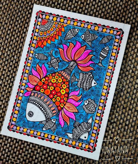 Madhubani Fish Hand Painting Art Mandala Design Art Small Canvas Art