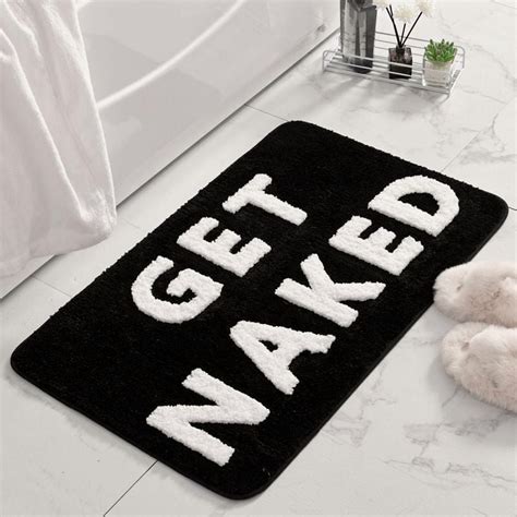 DizeyBoyo Get Naked Bath Mat Cute Black And White Bathroom Rugs Funny Non Slip Bathtub Decor