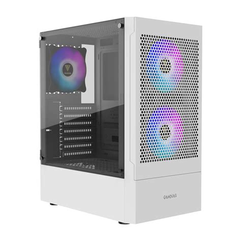 GAMDIAS White RGB Gaming ATX Mid Tower Computer PC Case With Side