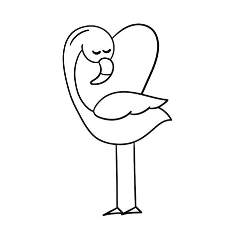 Premium Vector Cute Flamingo With Heart Shape Vector Illustration On White Outline