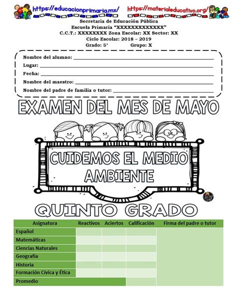 Examen Del Quinto Grado Para El Primer Bloque Del Ciclo