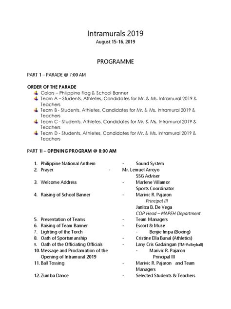 Intramurals 2019 Programme Pdf Sports Leisure