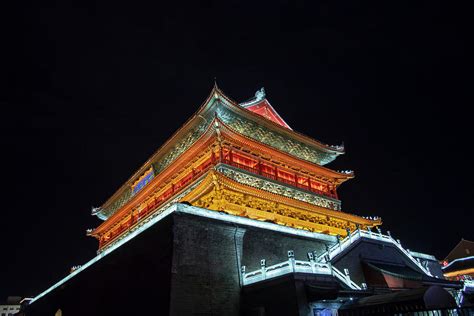 Drum Tower Illuminated At Night Xian China Photograph By Karen Foley