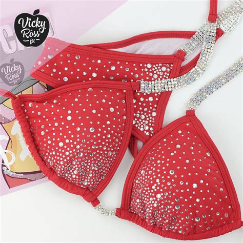 Red Bikini Competition Suit Fitness Bikini Vicky Ross Fit