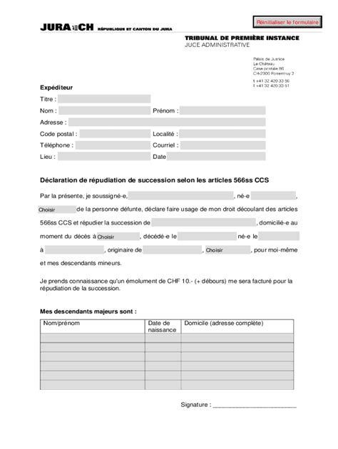 Fillable Online Aide Mmoire Concernant La Rpudiation De La Succession