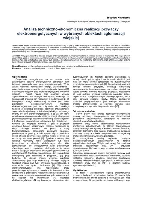 Pdf Analiza Techniczno Ekonomiczna Realizacji Przy Czy