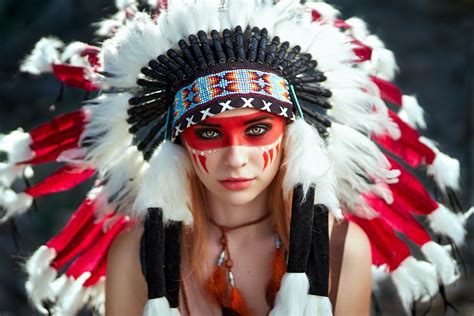 Women Feathers Native American Clothing Face Paint Wallpaper