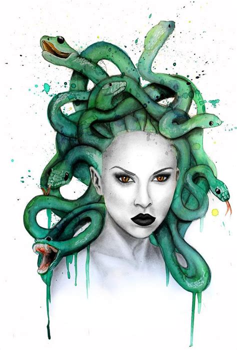 Medusa Original Watercolour Painting メドゥーサ キツネのアート モンスター