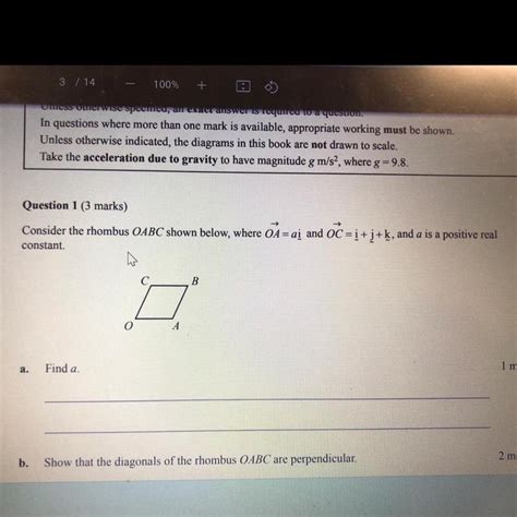 Question 1 3 Marks Consider The Rhombus OABC Shown Below Where OA