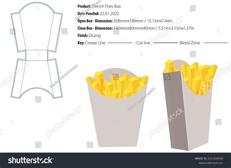 French Fries Box Packaging Templategluing Die Stock Vector Royalty